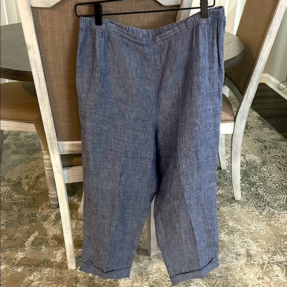 Flax blue light linen cropped pants size medium - Picture 2 of 10